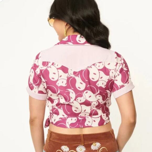 Unique VintageX  Smiley Womens M (6/8) Crop Top Purple Yin Yang Smiley #0131 - Picture 2 of 2